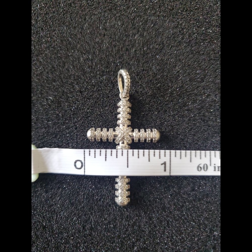Men Women 925 Sterling Silver Micro Pave Cubic Zirconia Cross Pendant - Picture 8 of 11